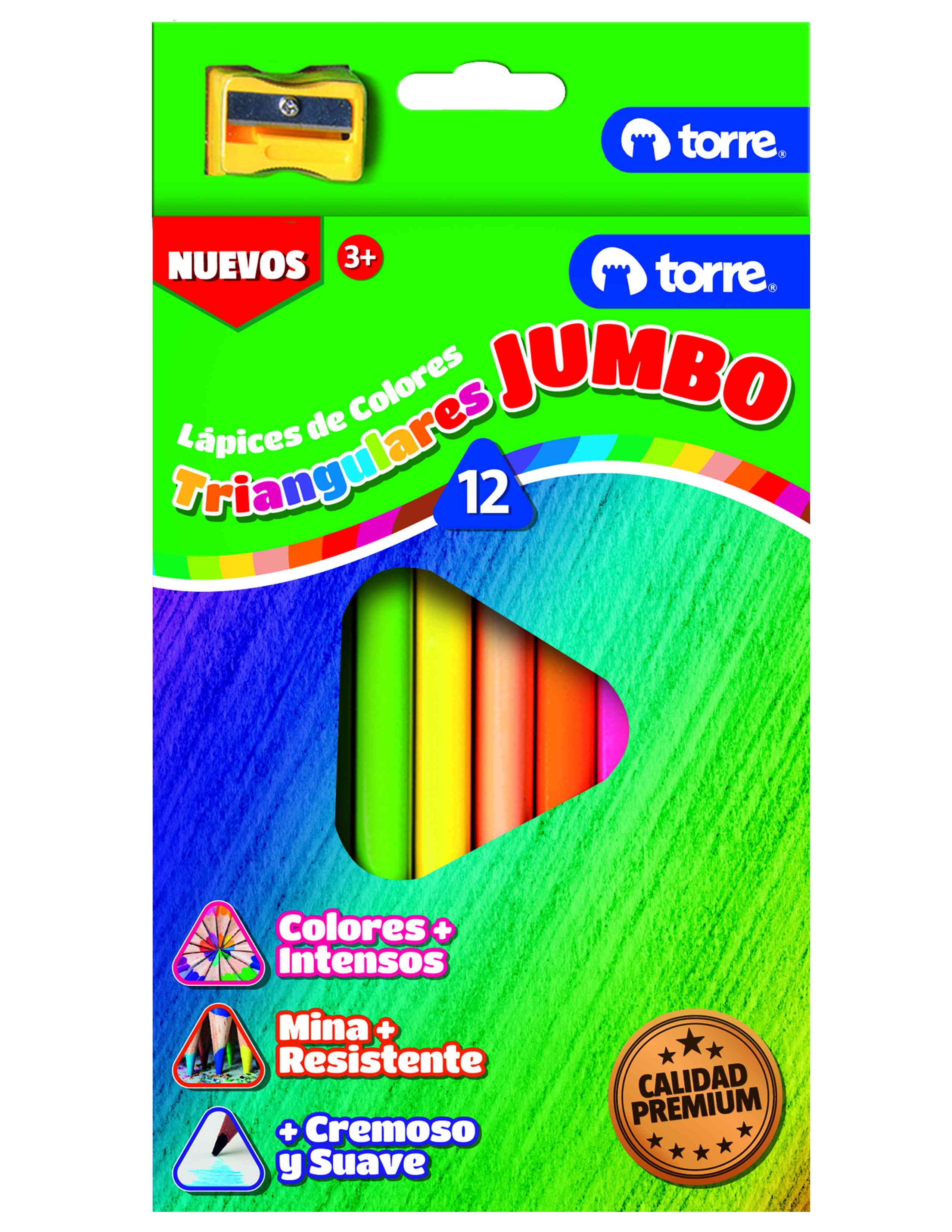 Lápices de colores jumbo triangulares 12 colores Torre