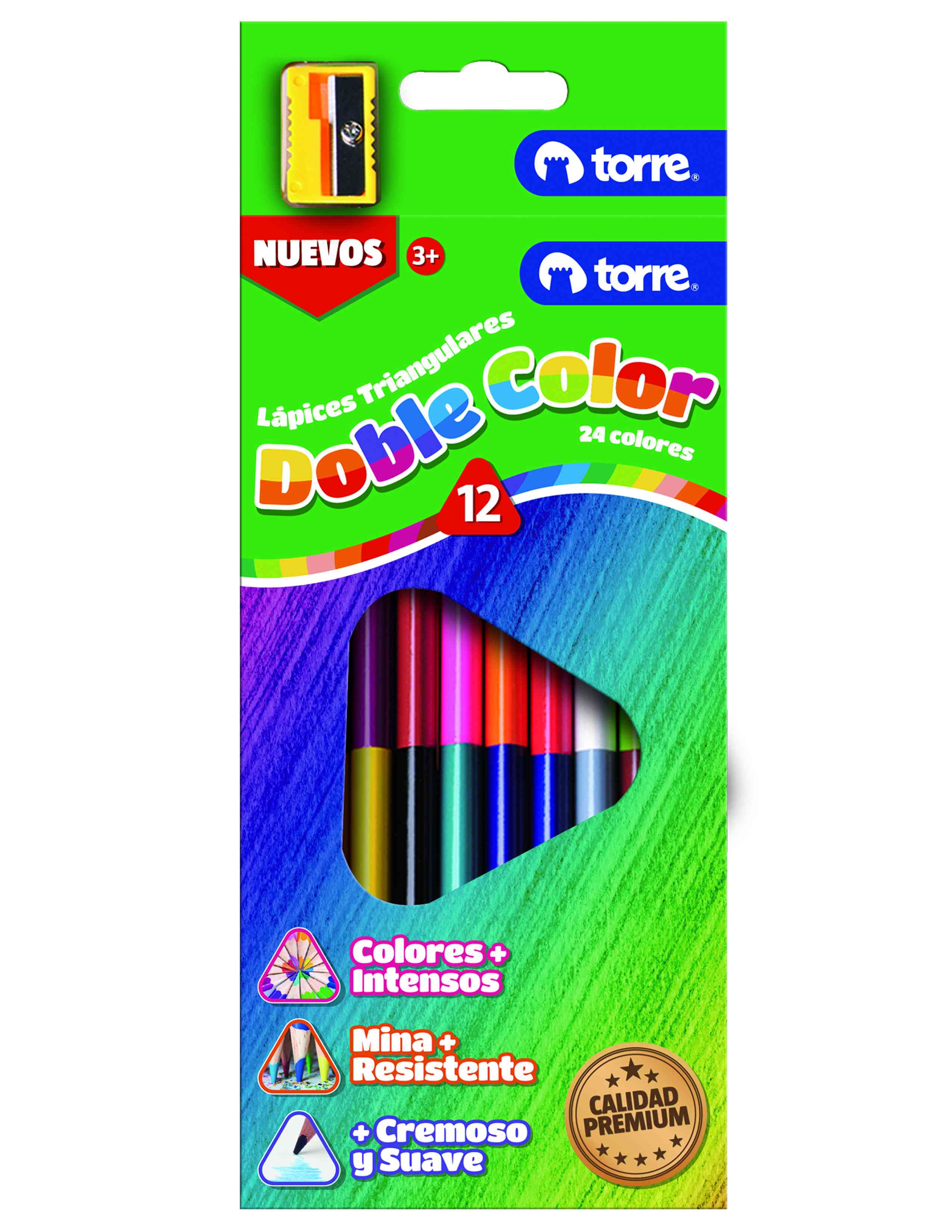 Lápices de colores triangulares bicolor 12x24 colores Torre