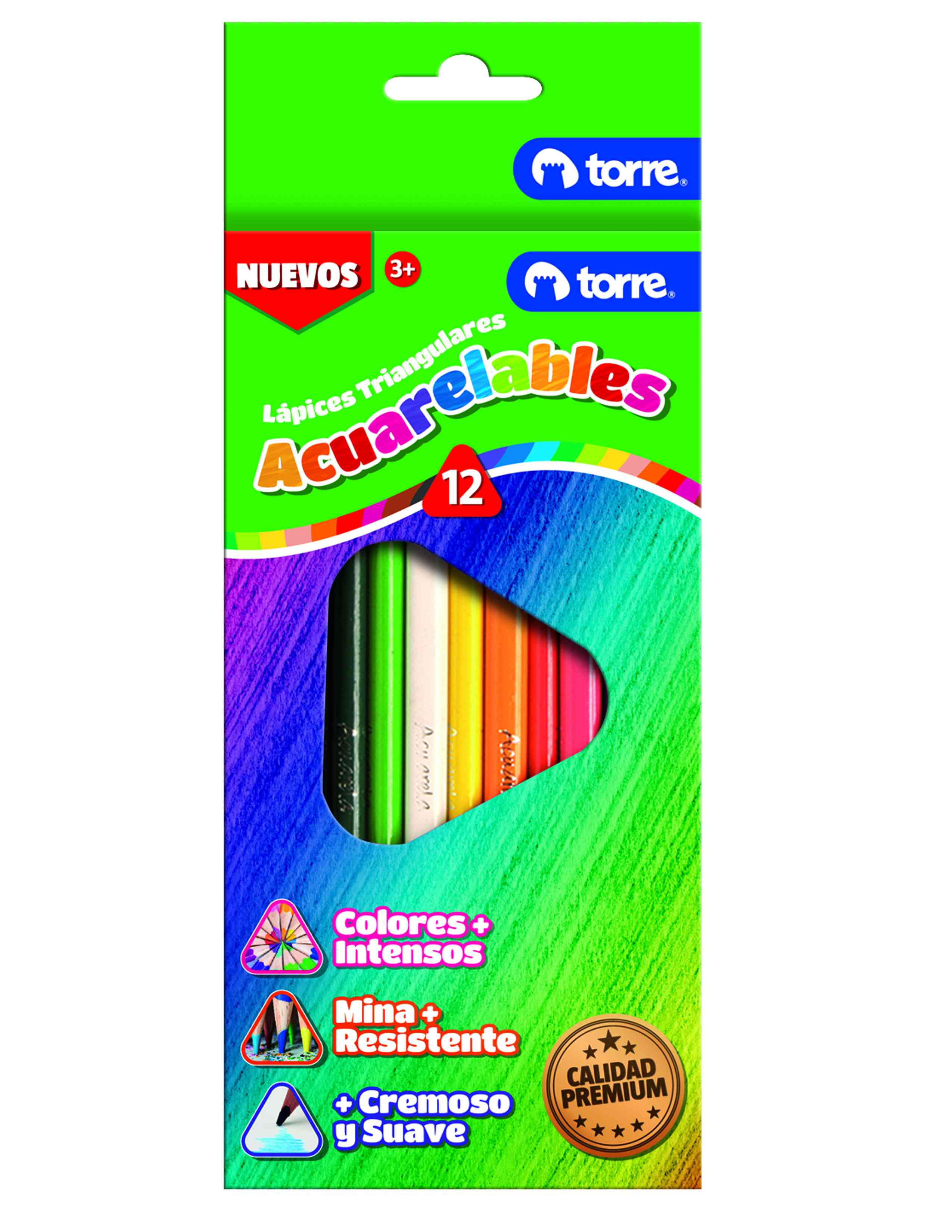 Lápices de colores acuarelables triangulares 12 colores Torre