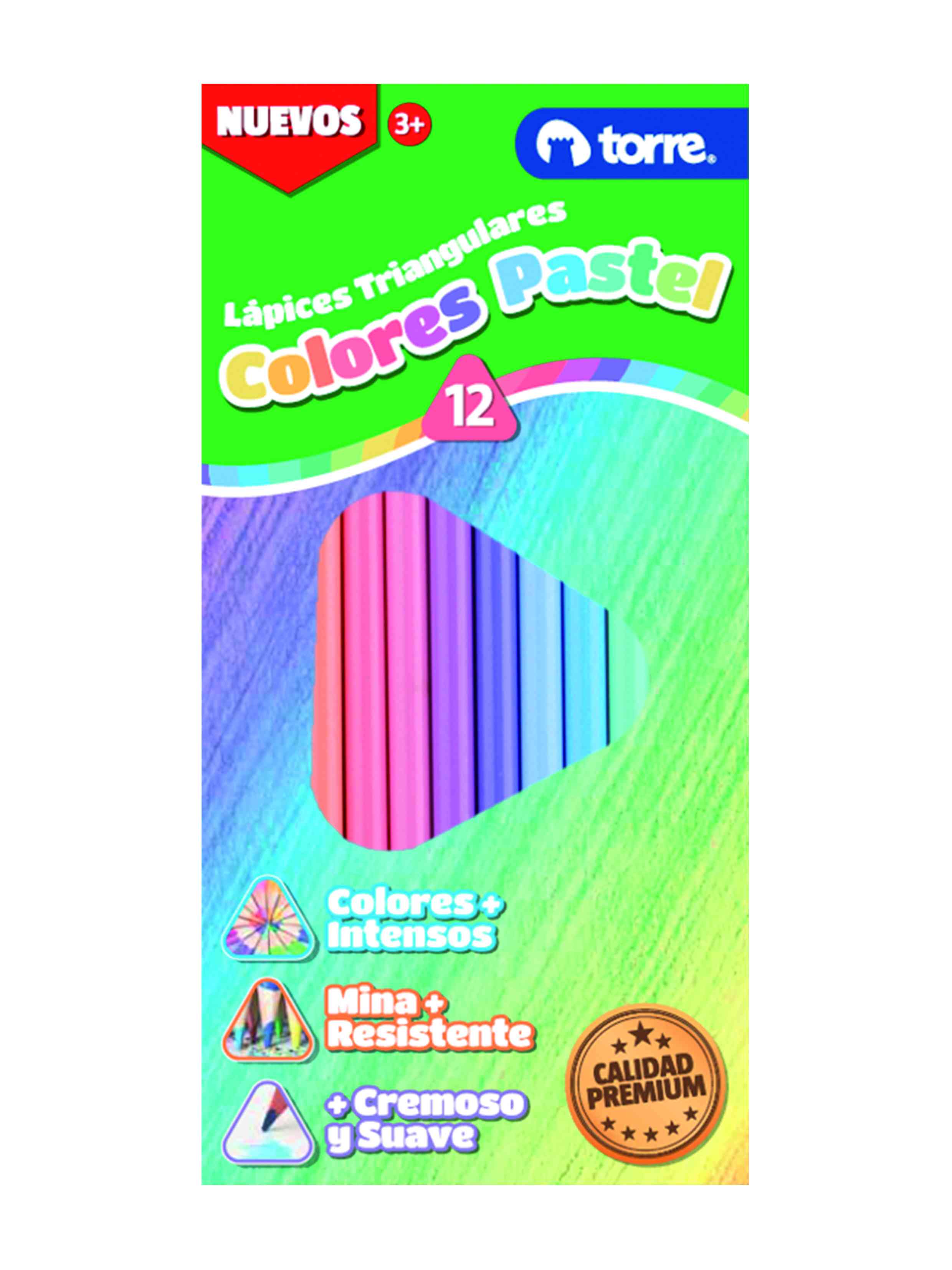 Lápices de colores triangulares 12 colores pasteles Torre