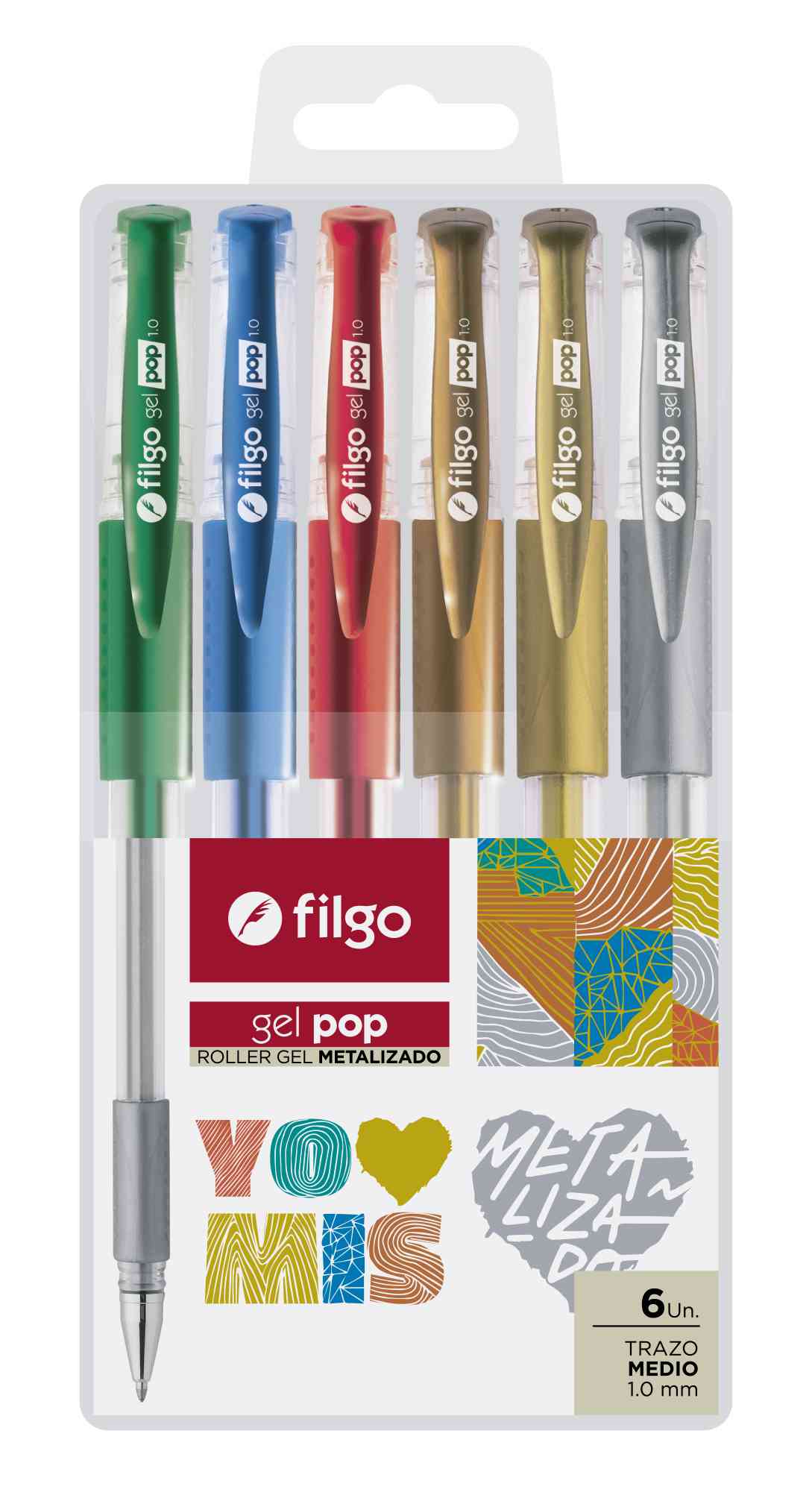 Set 6 lápices gel metalizado 1.0mm Filgo