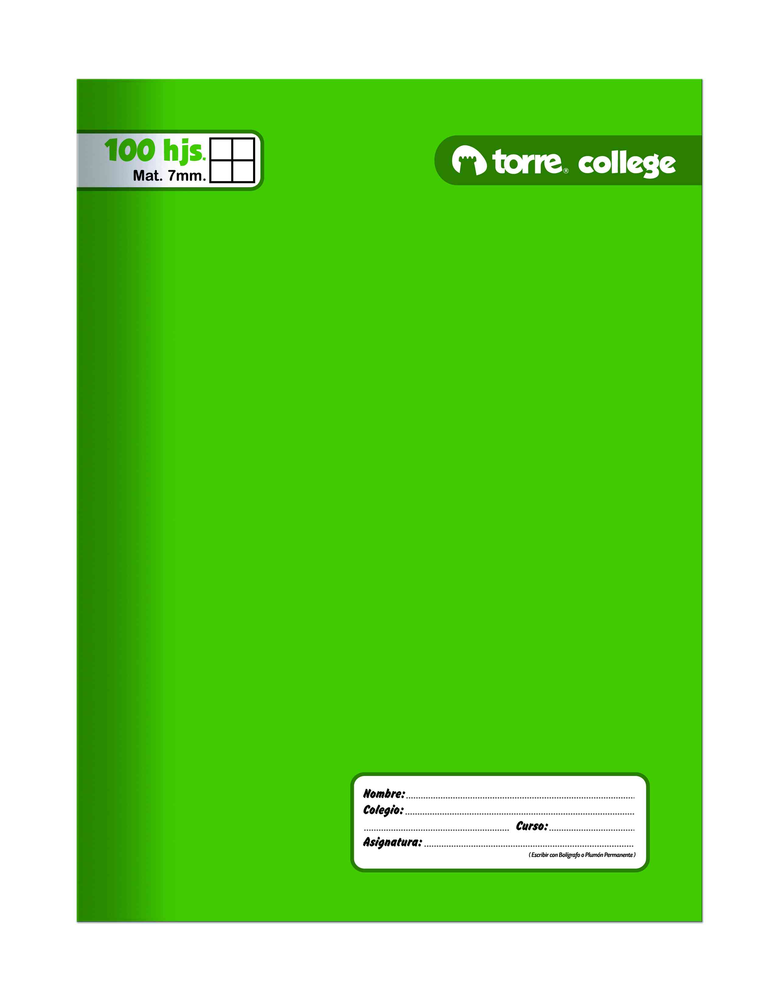 Cuaderno College Liso 7mm 100 hjs Torre