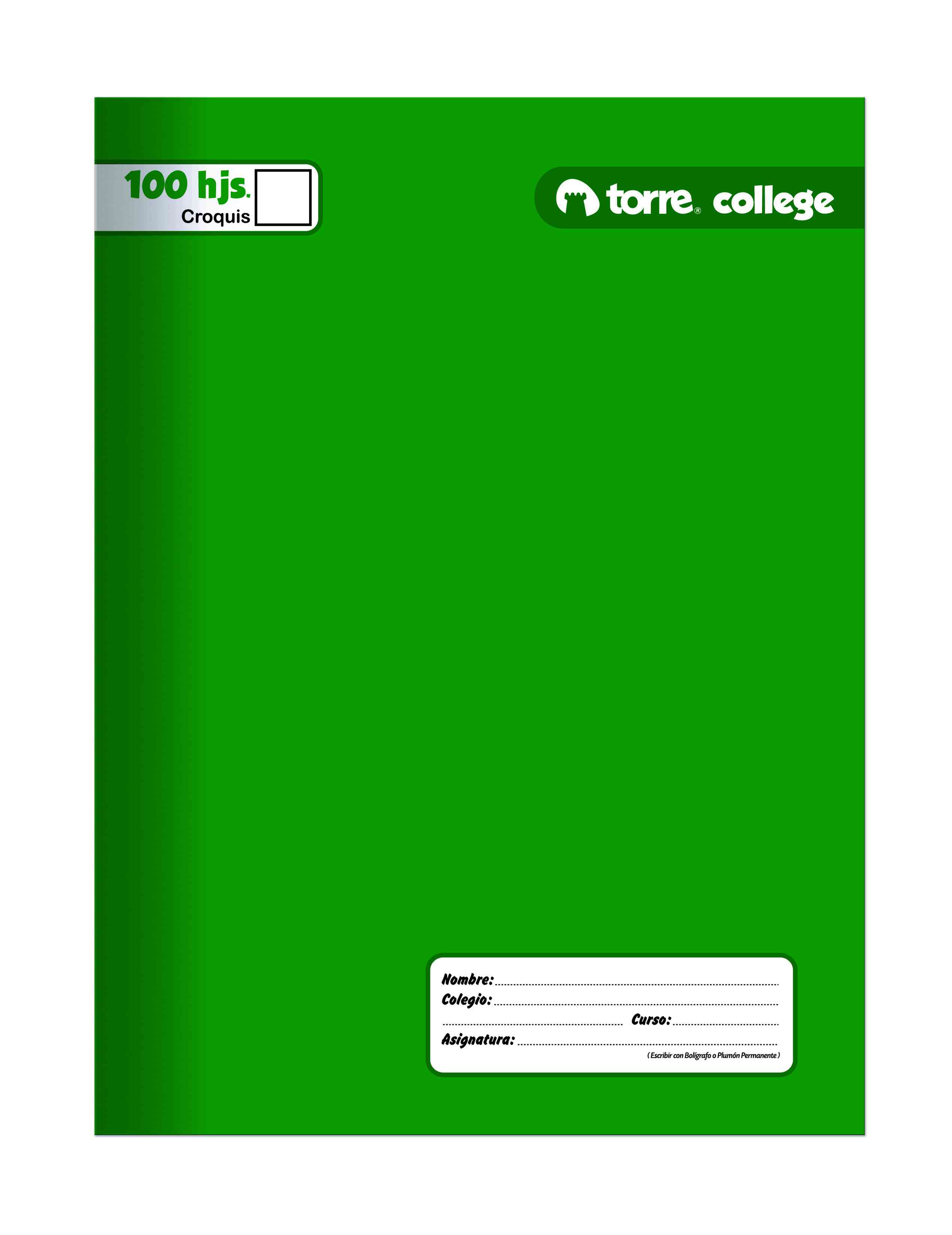 Cuaderno College Liso 5mm 100 hjs Torre